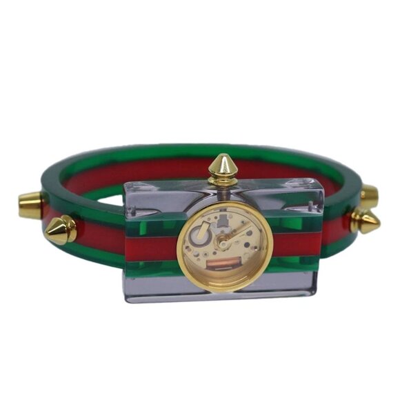 GUCCI Skeleton Web Sherry Line Watches plastic Red Green Auth ki4839 - Picture 1 of 13